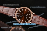 Patek Philippe Calatrava Miyota Quartz Rose Gold Case with Roman Numeral Markers and Brown Dial