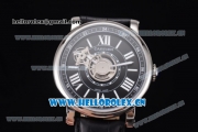 Cartier Rotonde de Cartier Astrotourbillon Asia 2813 Automatic Steel Case with Black Dial Roman Numeral Markers and Black Leather Strap