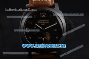 Panerai Luminor 1950 3 Days GMT PAM 441 Clone P.9001 Automatic Ceramic Case with Black Dial and Brown Leather Strap Arabic Numeral Markers