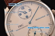 IWC Portuguese Asia 6497-CHG Manual Winding Steel Case with Brown Leather Strap White Dial Numeral Markers