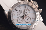 Rolex Daytona Asia 3836 Automatic Steel Case with White Dial and White Rubber Strap - 7750 Coating