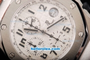 Audemars Piguet Royal Oak Offshore Chronograph Swiss Valjoux 7750 Movement Silver Case with White Dial and Black Numeral Marker-Brown Leather Strap