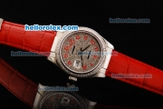 Rolex Datejust Oyster Perpetual Automatic Movement Diamond Dial with Diamond Bezel and Red Leather Strap