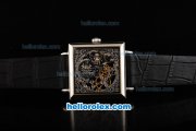 Patek Philippe Quadrate Skeleton Manual Winding Movement with White Bezel and Black Leather Strap Patek Philippe Quadrate Skeleton Manual Winding Movement with White Bezel and Black Leather Strap
