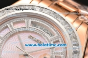 Rolex Day-Date Masterpieces Swiss ETA 2836 Automatic Rose Gold Case with Diamonds Bezel and Pink MOP Dial (BP)