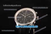 IWC Portuguese Chrono Miyota Quartz Steel Case with Black Dial Black Leahter Strap and Arabic Numeral Markers