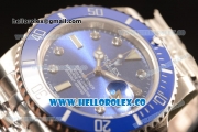 Rolex Submariner Blue Ceramic Bezel With Blue Dial All Steel With ETA 2836 Diamond Markers EW