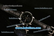 IWC Portuguese Chrono Miyota OS20 Quartz Steel Case with Black Leather Strap and Black Dial