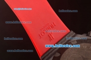 Hublot King Power Swiss ETA 2836 Automatic Carbon Fiber Case with Black Dial and Red Rubber Strap
