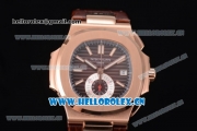 Patek Philippe Nautilus Clone PP 315 Automatic Rose Gold Case with Brown Dial Stick/Arabic Numeral Markers and Brown Leather Strap (BP)