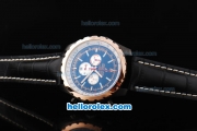 Breitling Chrono-Matic Chronograph Quartz Movement PVD Case with Black Dial and Silver Subdials/RG Bezel-Black Leather Strap