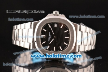 Patek Philippe Nautilus Swiss ETA 2824 Automatic Full Steel with White Stick Markers and Black Dial