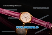 Rolex Cellini Time Asia 2813 Automatic Yellow Gold Case with White Dial Burgundy Leather Strap and Stick Markers