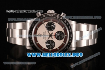 Rolex Daytona Vintage Chrono Miyota OS20 Quartz Steel Case/Bracelet with White Dial and Silver Markers - Brown Inner Bezel