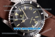 Rolex Submariner Vintage Asia 2813 Automatic Steel Case with Black Dial Stick/Arabic Number Markers and Brown Nylon Strap