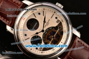 Patek Philippe Grand Complication Moonphase Asia Automatic Steel Case with Brown Leather Strap and White Dial