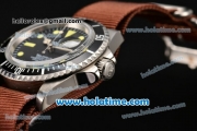 Rolex Sea-Dweller Vintage Asia 2813 Automatic Steel Case with Black Dial Yellow Markers and Brown Nylon Strap