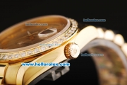 Rolex Day Date Oyster Perpetual Swiss ETA 2836 Automatic Movement Full Gold with Roman Numerals and Diamond Bezel
