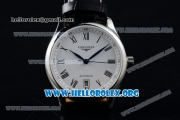 Longines Master Swiss ETA 2824 Automatic Steel Case with White Dial Roman Numeral Markers and Black Leather Strap (AAAF)