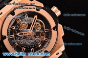 Hublot King Power Dwayne Wade Chrono Swiss Valjoux 7750-DD Automatic Rose Gold Case with Black Rubber Strap adn Skeleton Dial