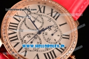 Cartier Ronde Louis Cartier Miyota 1L45 Quartz Rose Gold Case with Red Leather Strap and Diamonds Bezel