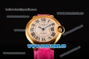 Cartier Ballon Bleu De Medium Asia 4813 Automatic Yellow Gold Case with Silver Dial Grey Leather Strap and Roman Numeral Markers (GF)