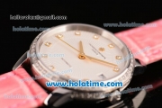 Vacheron Constantin Patrimony Swiss ETA 2824 Automatic Steel Case with Pink Leather Strap White Dial and Diamond Bezel