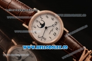 Breguet Classique Miyota 9015 Automatic Rose Gold Case with White Dial Brown Leather Strap and Diamonds Bezel