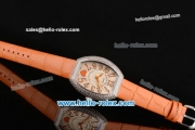 Franck Muller Heart Swiss Quartz Steel Case with Orange Leather Strap Diamond Bezel and White Dial - ETA Coating