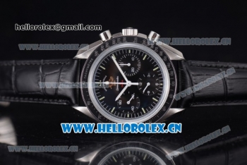 Omega Speedmaster Moonwatch 50th Anniversary Special Edition Copy Venus 75 Manual Winding Steel Case with Black Dial Stick Markers and Black Leather Strap (EF)