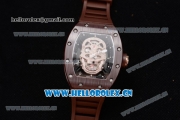 Richard Mille RM052 Miyota 9015 Automatic PVD/Rose Gold Case with Skull Dial and Dot Markers Brown Rubber Strap