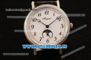 Breguet Classique Miyota 9015 Automatic Steel Case with White Dial Black Leather Strap and Diamonds Bezel