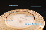 Rolex Datejust Swiss Quartz Movement Rose Gold Case with Diamond Bezel and Black Leather Strap - Lady Size