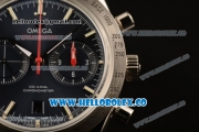 Omega Speedmaster'57 Co-Axial Chronograph Clone Omega 9300 Automatic Steel Case with Blue Dial Stick Markers and Blue Leather Strap (EF)
