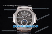 Patek Philippe Nautilus Miyota 9015 Automatic Steel Case with Black Dial Black Leather Strap and Stick Markers
