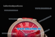 Cartier Ballon Bleu De Small Swiss Quartz Steel Case with Diamonds Bezel Red Dial and Red Leather Strap - White Markers