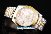 Rolex Day-Date II Oyster Perpetual Automatic Movement Two Tone with Flower Pattern Silver Dial and Gold Bezel