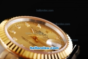 Rolex Datejust Swiss ETA 2836 Automatic Movement 18K Gold Never Fade with Diamonds Markers and Gold Dial-Two Tone