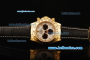 Rolex Daytona Chronograph Swiss Valjoux 7750 Automatic Movement Gold Case with White Dial and Black Leather Strap