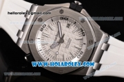 Audemars Piguet Royal Oak Offshore Diver Clone AP Calibre 3120 Automatic Steel Case with White Dial Rubber Strap and Stick Markers (EF)