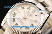 Rolex Datejust Automatic Movement Steel Case and Strap with White Dial and Green Roman Numerals-Lady Model