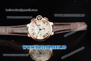 Cartier Ballon Bleu De Large Chronograph 7705 Automatic Rose Gold Case with White Dial Roman Numeral Markers and Genuine Leather Strap (ZF)