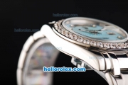 Rolex Day-Date Oyster Perpetual Chronometer Automatic Movement Light Blue MOP Dial with Diamond Bezel and Diamond Markers