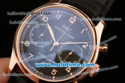 IWC Portuguese Chrono Miyota OS20 Quartz Rose Gold Case with Black Dial Numeral Markers and Black Leather Bracelet