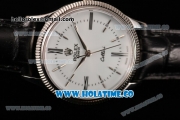 Rolex Cellini Time Asia 2813 Automatic Steel Case with White Dial Black Leather Strap and Stick/Roman Numeral Markers