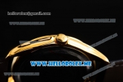 Patek Philippe Calatrava Miyota Quartz Yellow Gold Case with Yellow Gold Dial and Black Leather Strap Diamonds Markers