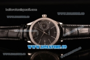 Rolex Cellini Date Asia Automatic Steel Case with Black Dial Stick Markers and Black Leather Strap - Diamonds Bezel (BP)