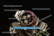 Rolex Cosmograph Daytona Rainbow Diamond Chrono Swiss Valjoux 7750 Automatic Steel Case Black Dial With Diamonds Markers Steel Bracelet