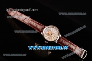 Cartier Rotonde De Swiss Quartz Steel Case with White Guilloche Dial and Brown Leather Strap