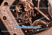 Richard Mille Tourbillon RM 057 Dragon Swiss ETA 2824 Automatic Rose Gold&Diamonds Case with Black Rubber Strap and Dragon Dial